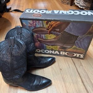 Vintage Noconq Cowboy Western Boots Black Leather Pointed 9.5 VGUC